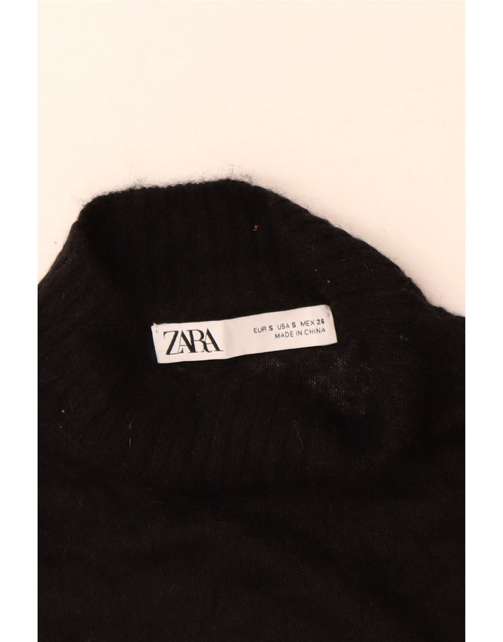Zara Pull court à col roulé pour femme UK 10 Petit Noir
