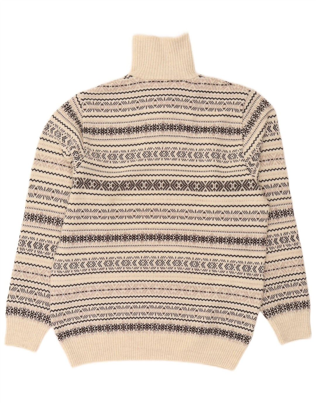 Jim Spencer Pull à col zippé pour homme en laine Fair Isle beige moyen