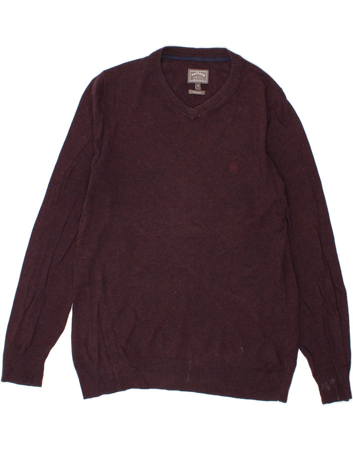 FAT FACE Mens V-Neck Jumper Sweater Medium Burgundy Cotton Vintage Fat Face and Second-Hand Fat Face from Messina Hembry 