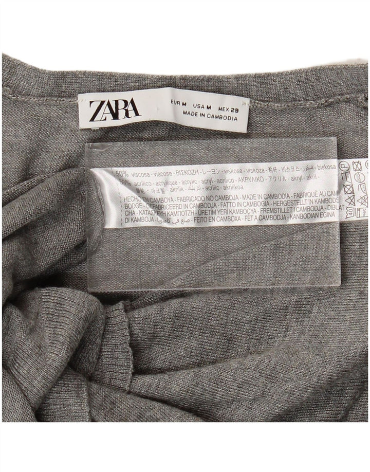 Zara Cardigan Femme Pull UK 14 Gris Moyen Viscose