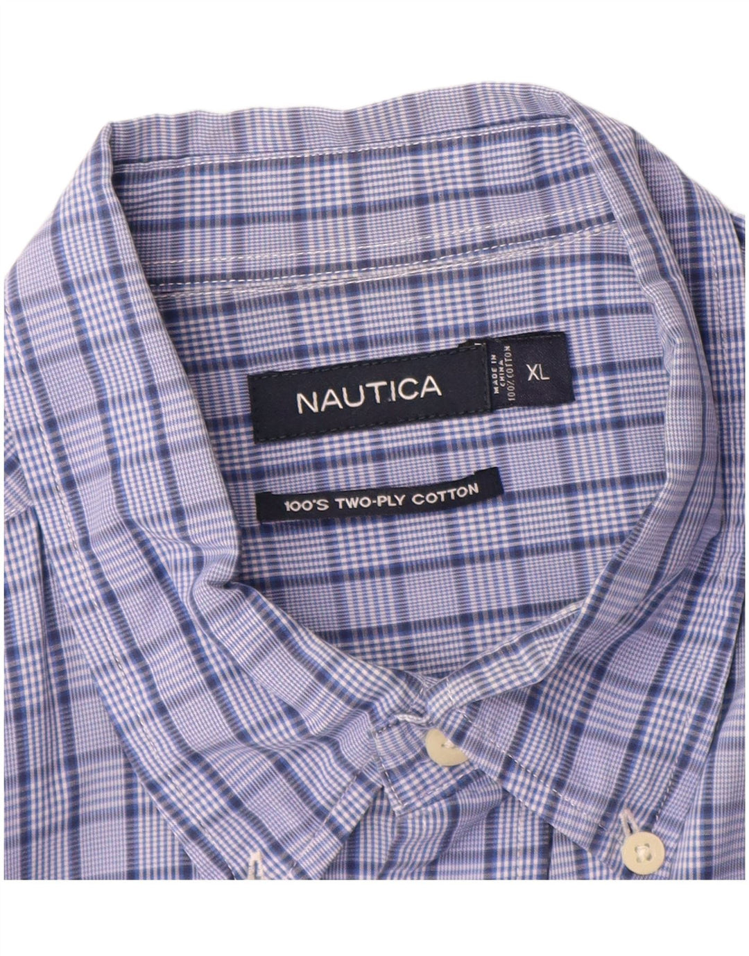 Nautica Chemise à manches courtes pour homme XL en coton à carreaux bleu
