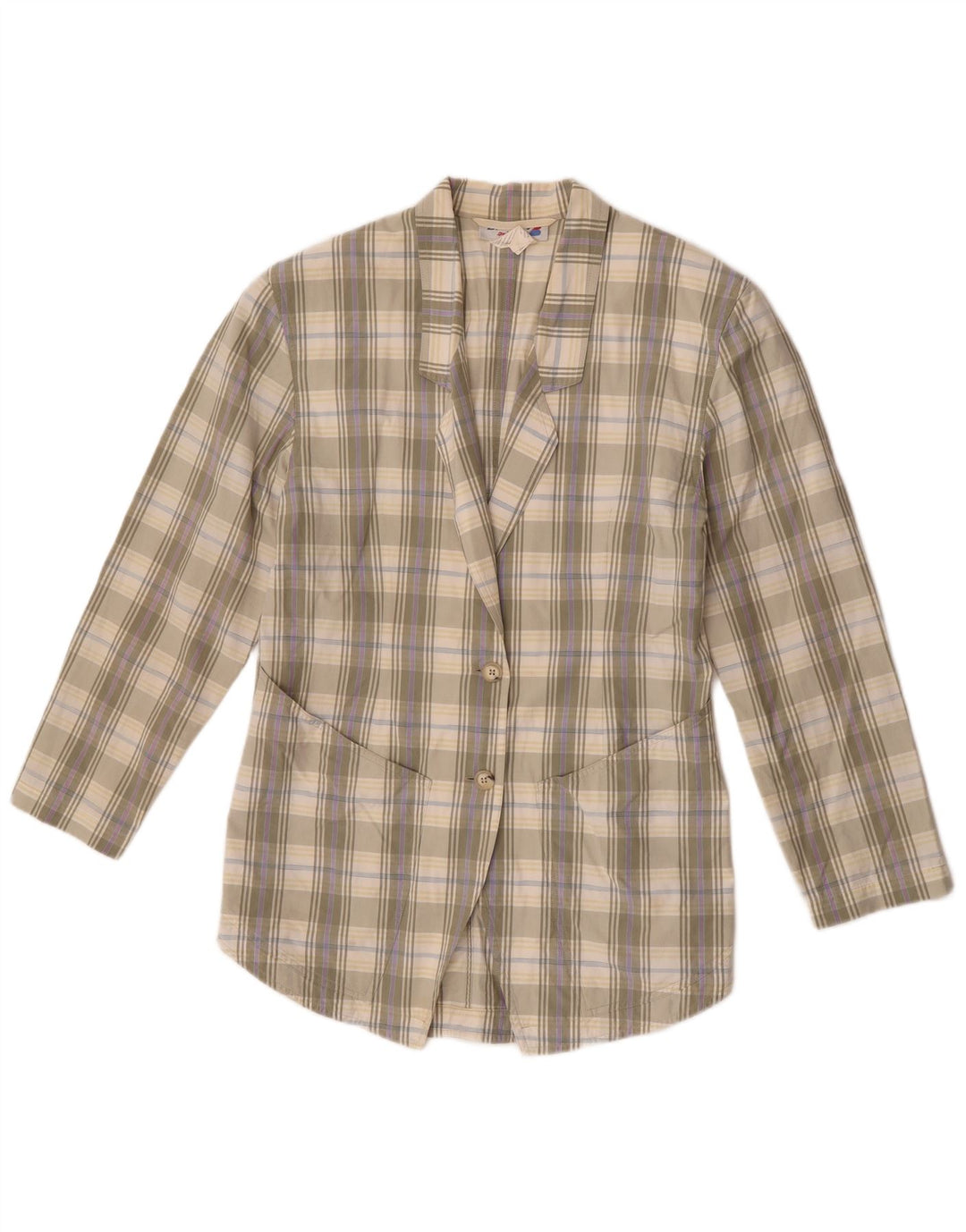 vintage Femme 2 Bouton Blazer Veste EU 38 Moyen Vert Check