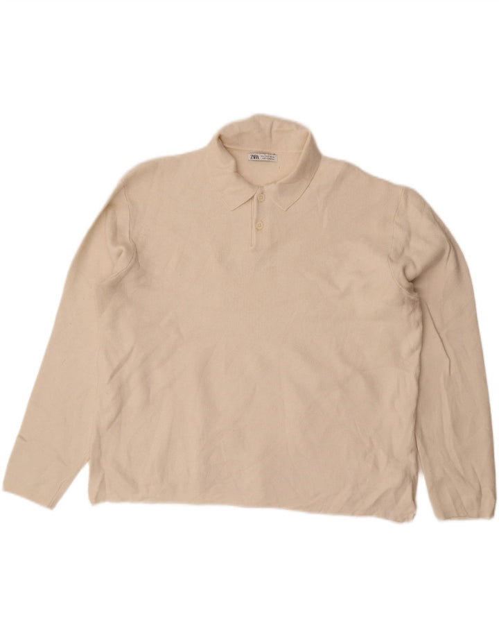 Zara Pull à col polo pour hommes, grand, blanc