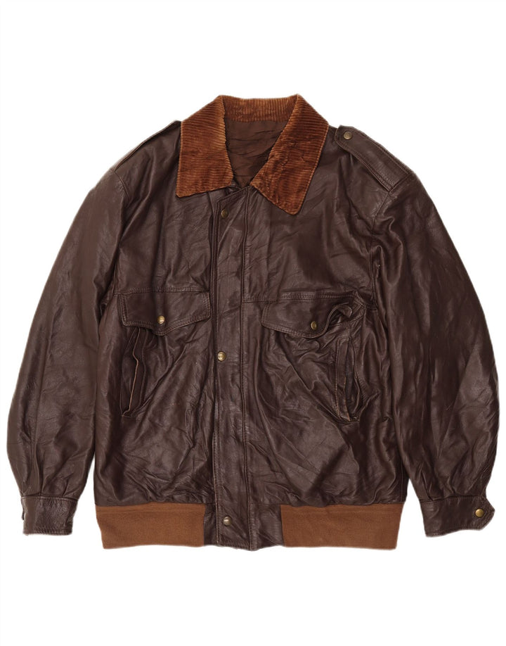 VINTAGE Veste en cuir militaire pour homme IT 50 Large Marron