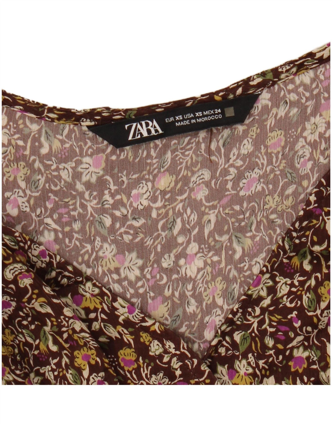 ZARA Robe portefeuille à manches longues pour femme UK 6 XS Marron Floral