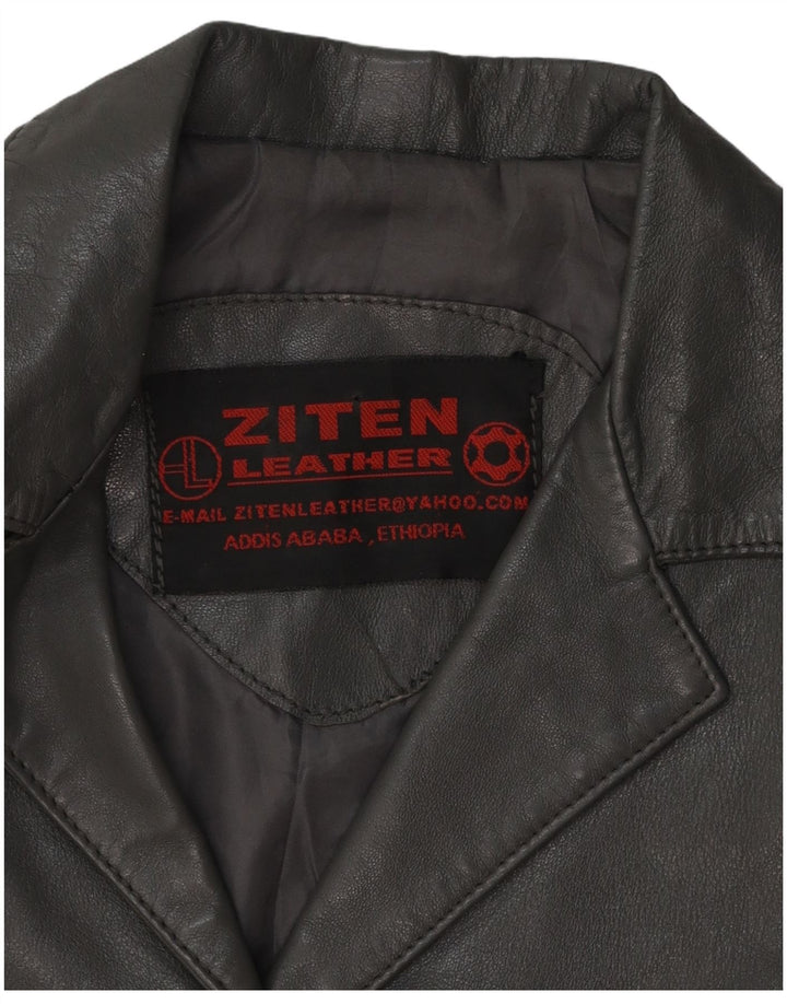 vintage Womens Crop 3 Button Leather Blazer Jacket UK 8 Petit cuir gris