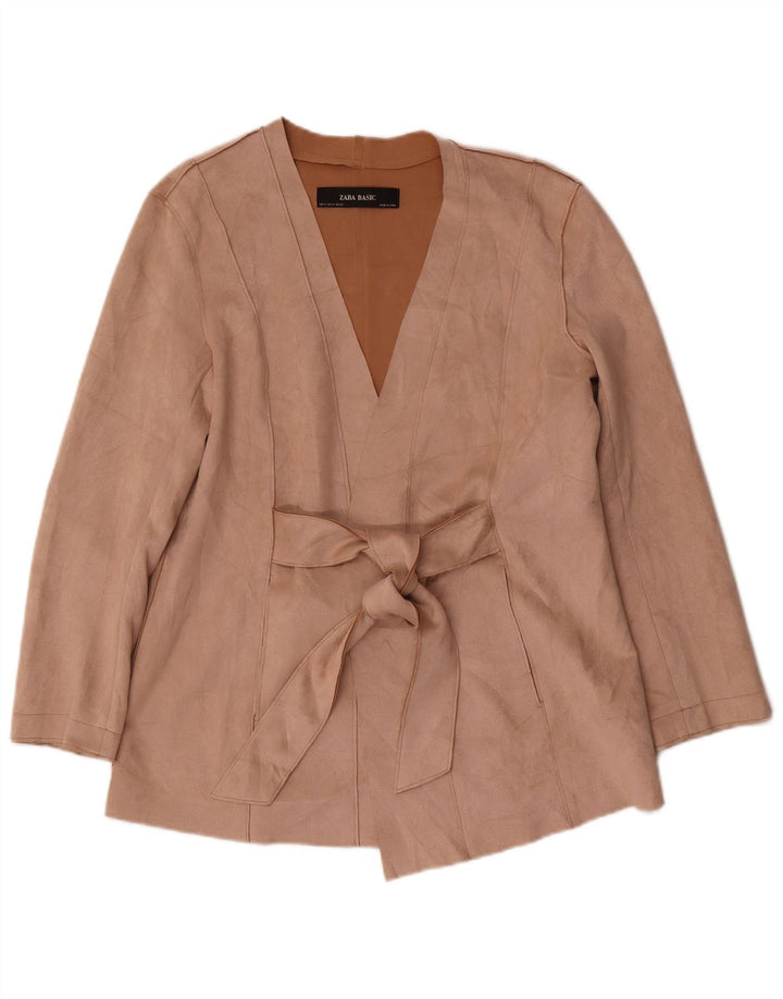 Zara Veste blazer en faux suède pour femme UK 12 Beige moyen