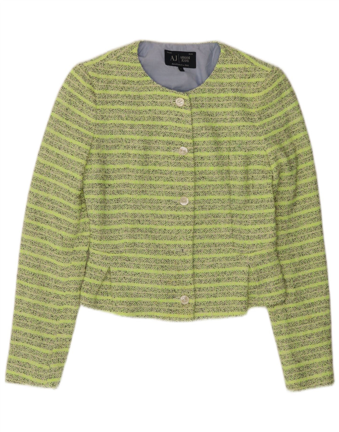 ARMANI JEANS Veste blazer courte à 5 boutons pour femme IT 42 Vert moyen rayé