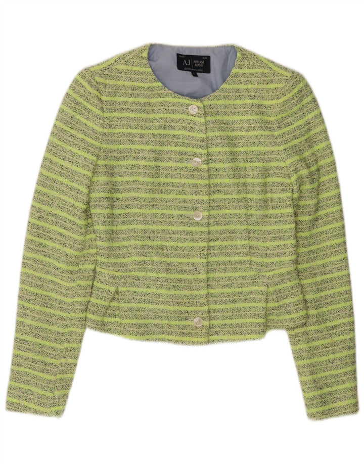 ARMANI JEANS Veste blazer courte à 5 boutons pour femme IT 42 Vert moyen rayé