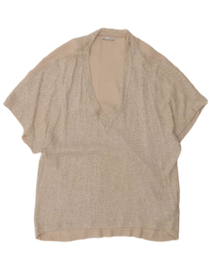 Zara Femme Tunique Oversize UK 10 Petit Beige Polyester