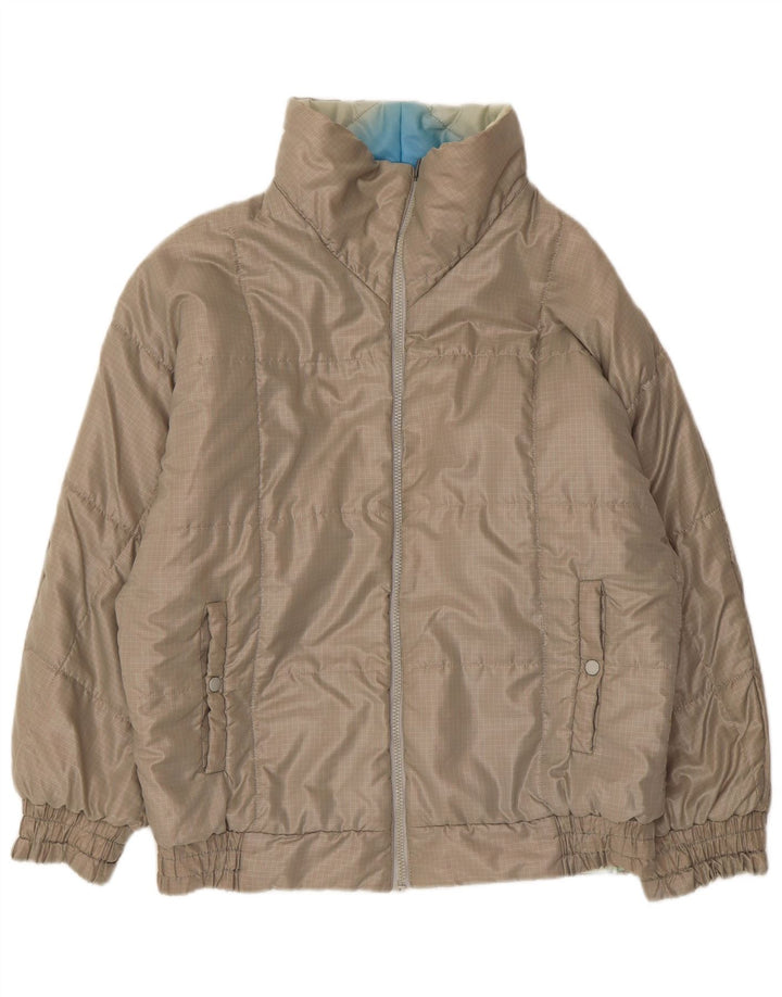 veste rembourrée femme vintage UK 14 Medium Blue Chevron Synthétique