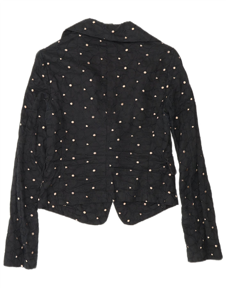 Benetton Veste blazer courte à 2 boutons pour femme IT 42 Noir moyen tacheté