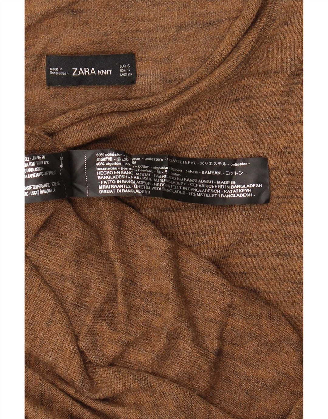 Zara Femme Robe Pull Asymétrique UK 10 Petit Marron Polyester