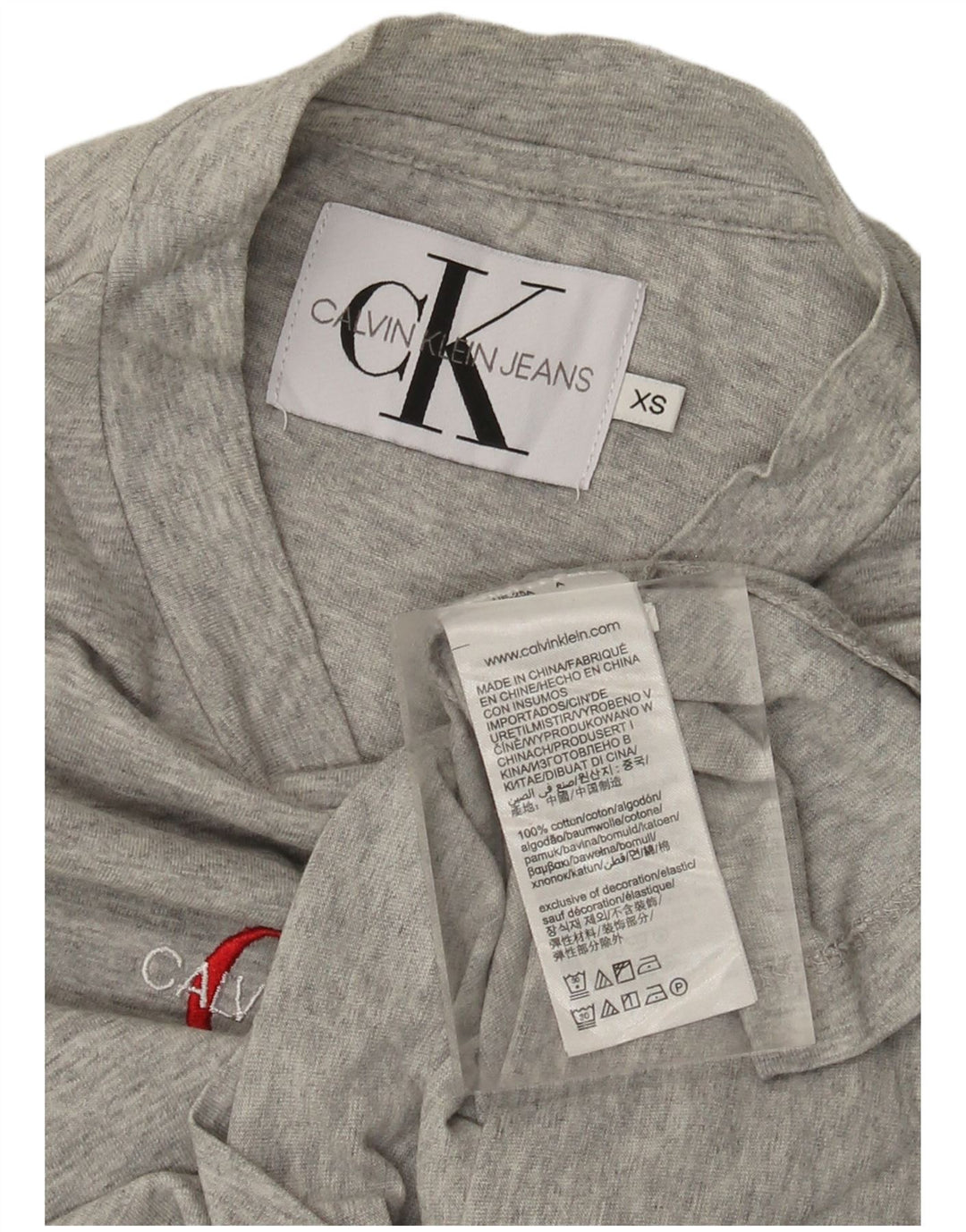 CALVIN KLEIN JEANS Haut graphique à manches longues pour femme UK 6 XS Gris moucheté