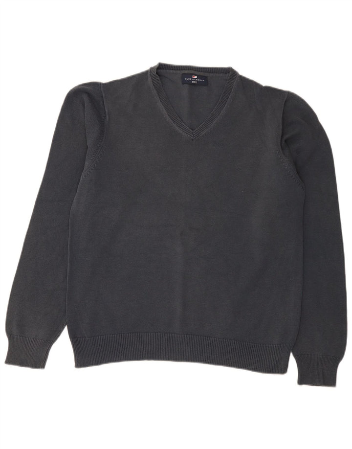 Marks & Spencer Pull col en V pour femme UK 14 Bleu marine moyen Coton