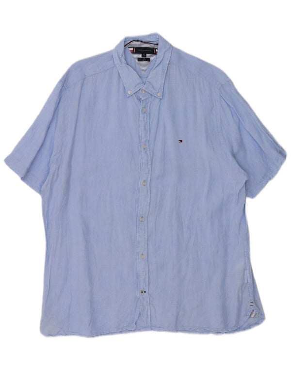 Tommy Hilfiger Chemise Slim à Manches Courtes pour Hommes 2XL Bleu Lin