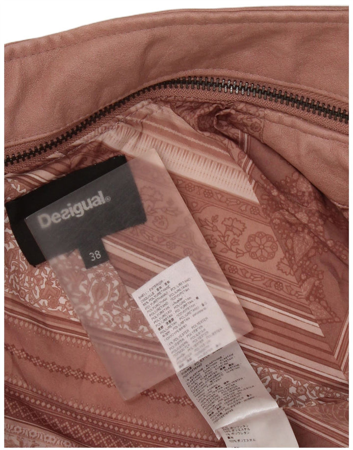 Desigual Veste de motard en simili cuir pour femme EU 38 Rose moyen floral