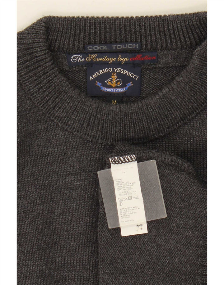 Amerigo Vespucci Pull à col boutonné pour homme en laine gris moyen