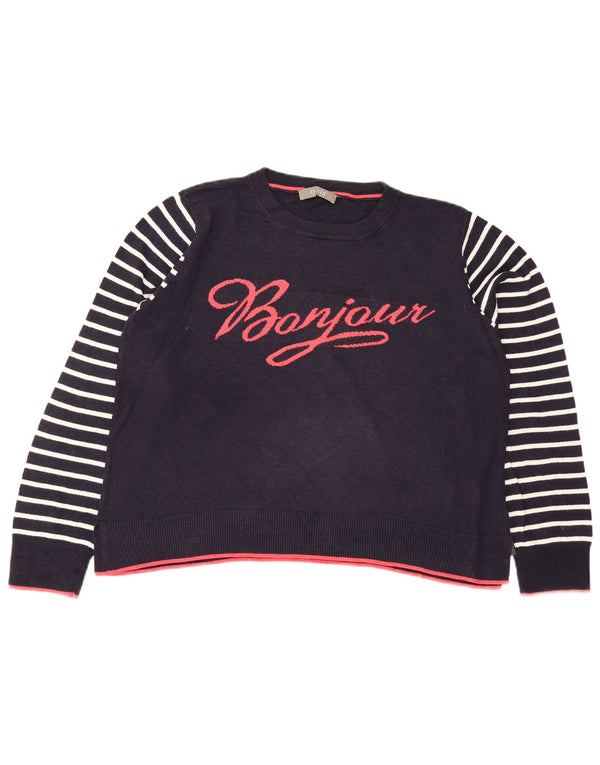 Oasis Pull graphique à col rond pour femme UK 16 Large Bleu marine rayé