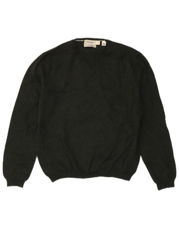 Calvin Klein Pull col en V pour femme UK 10 Petite laine mérinos verte