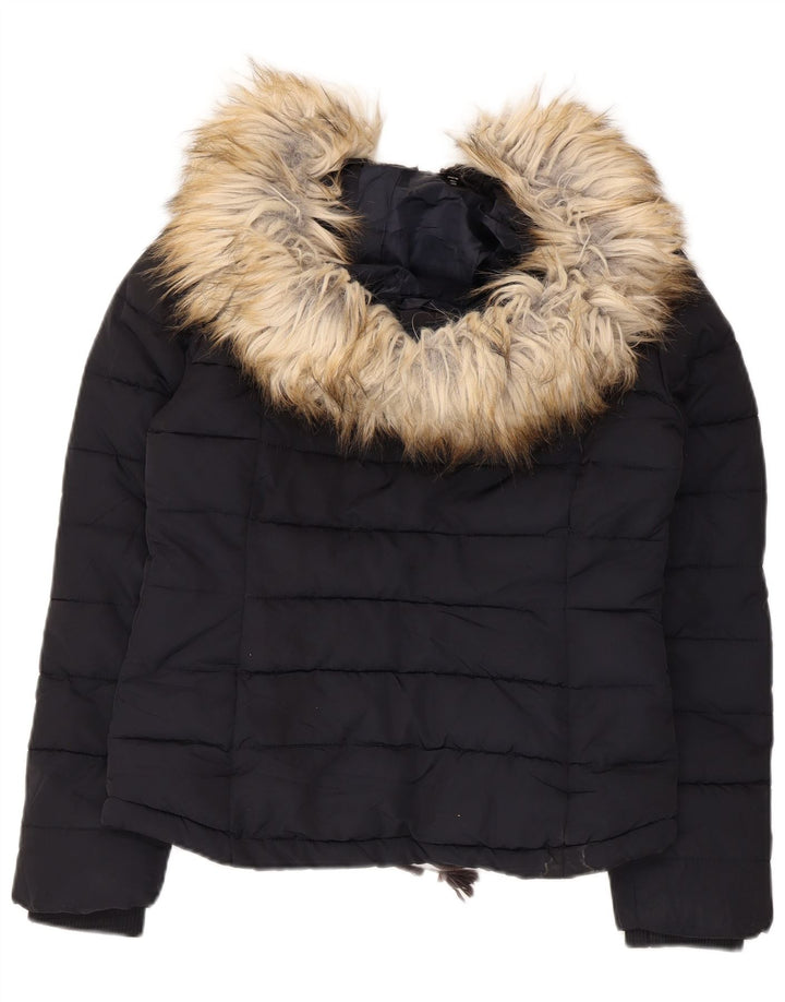 Topshop Veste matelassée à capuche pour femme UK 8 Small Bleu marine Polyester