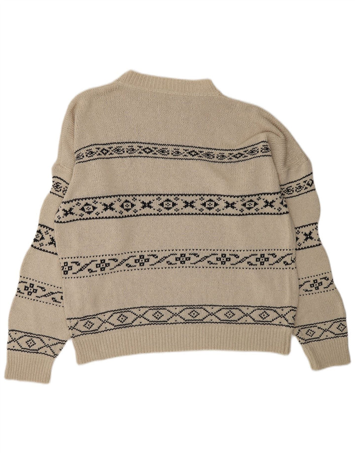 KAOS Pull à col rond pour homme Large Blanc Fair Isle