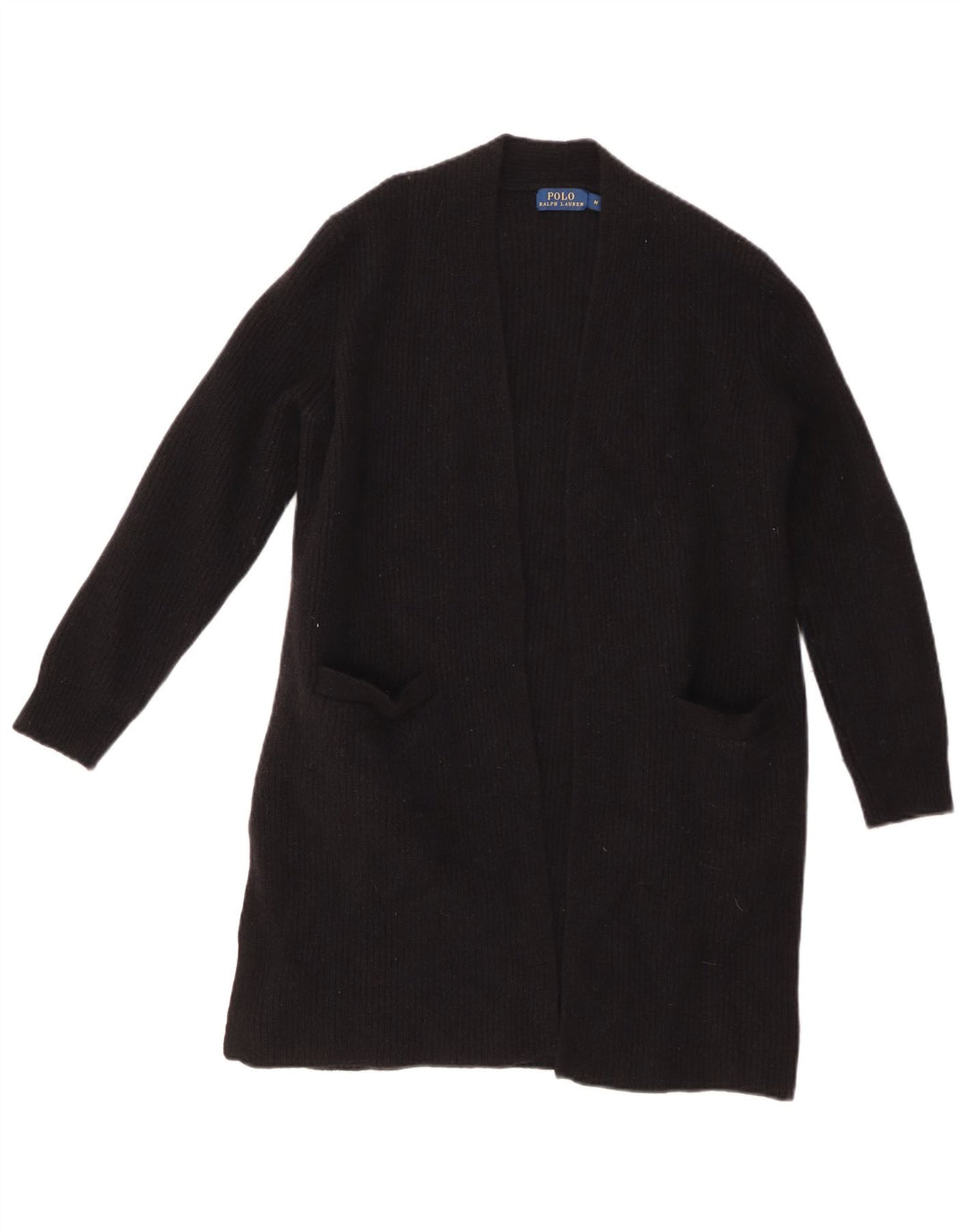 POLO RALPH LAUREN Pull cardigan ouvert long pour femme UK 12 Noir moyen