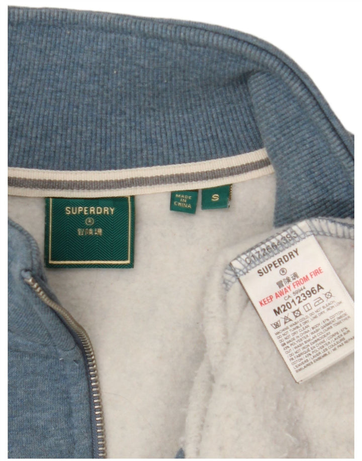 Superdry Homme Zip Neck Sweatshirt Jumper Petit Bleu Coton