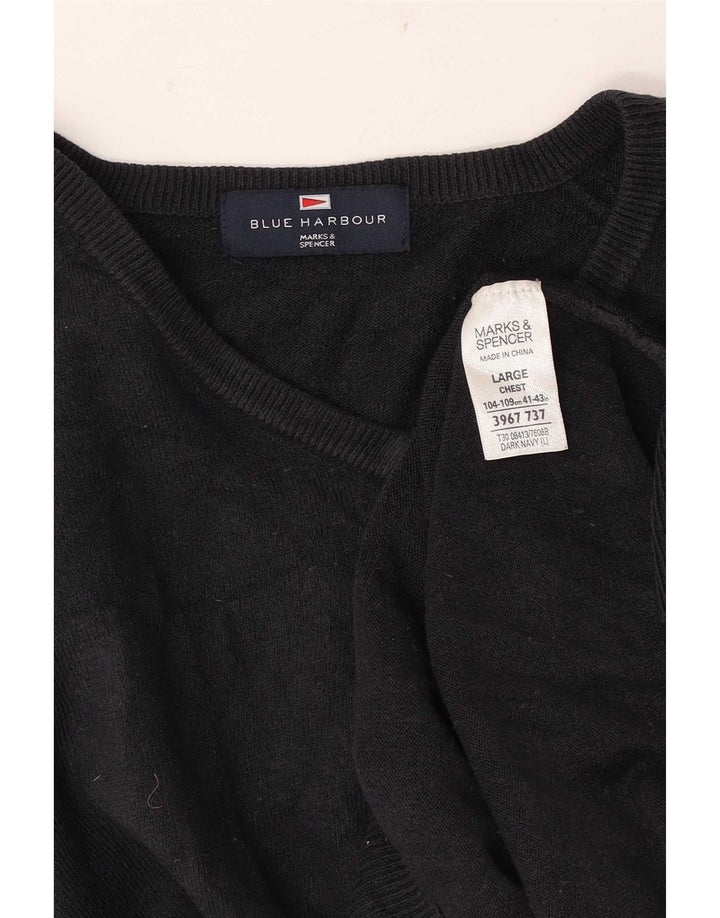 Marks & Spencer Pull à col en V Blue Harbour pour hommes, grand, en acrylique bleu marine