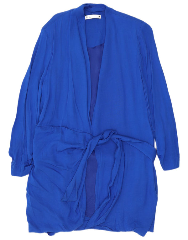 Zara Cardigan long pour femme UK 20 2XL Bleu Viscose
