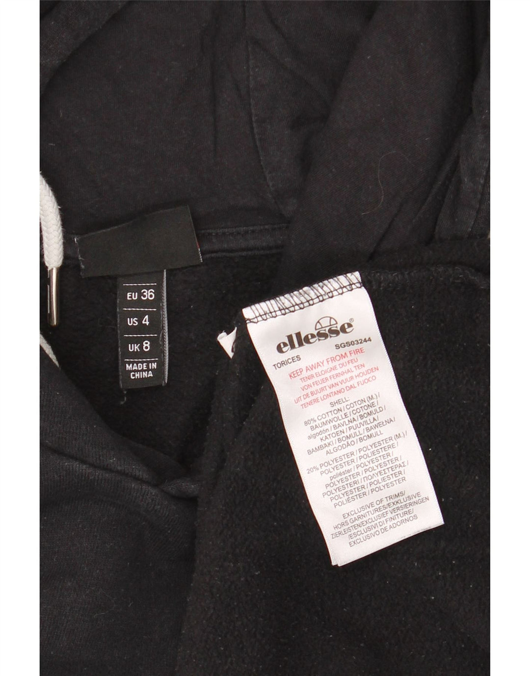 ELLESSE Pull à capuche graphique surdimensionné pour femme UK 8 Small Noir Coton