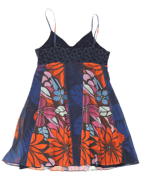 Desigual Robe d'été pour femme EU 42 Large Bleu marine Floral Polyester Bohème