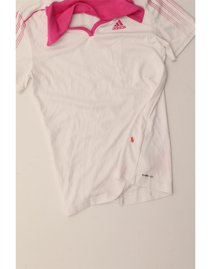 ADIDAS Girls Climacool Polo Shirt 13-14 Years  White Polyester Vintage Adidas and Second-Hand Adidas from Messina Hembry 