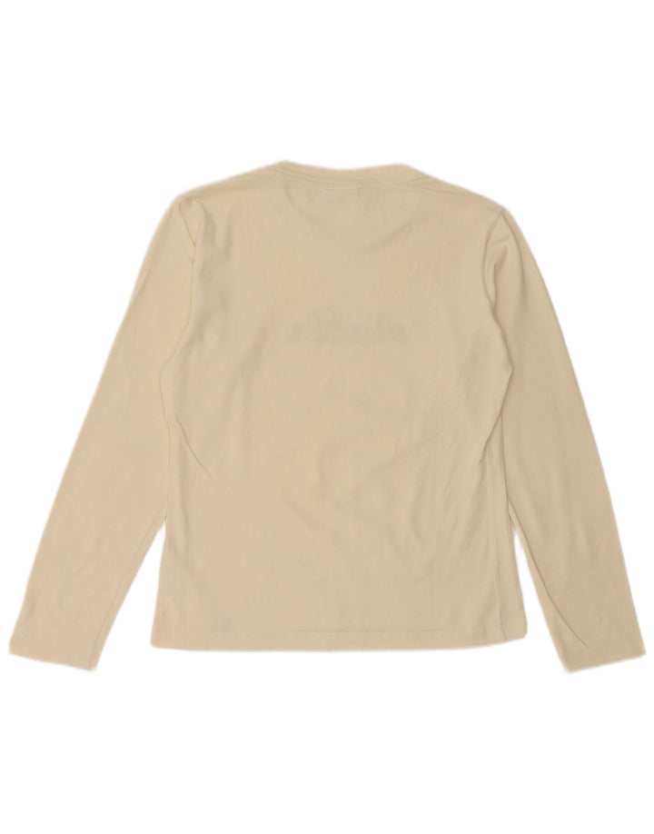 ELLESSE Haut graphique à manches longues pour femme UK 16 Grand coton blanc cassé