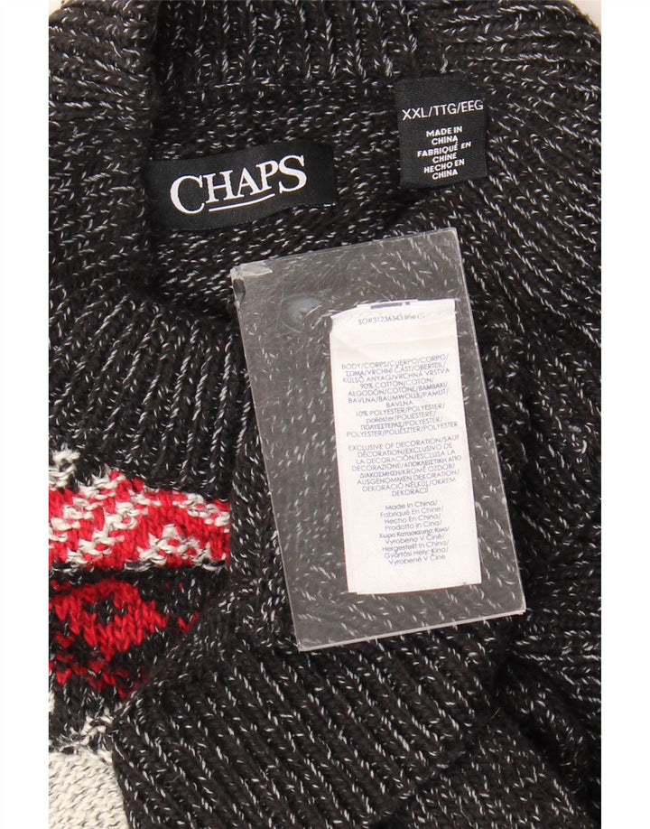 CHAPS Pull à col boutonné pour homme 2XL Gris Fair Isle Coton