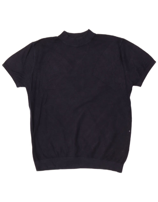 Zara Mens Short Sleeve Turtle Neck Jumper Sweater XL Navy Blue Viscose