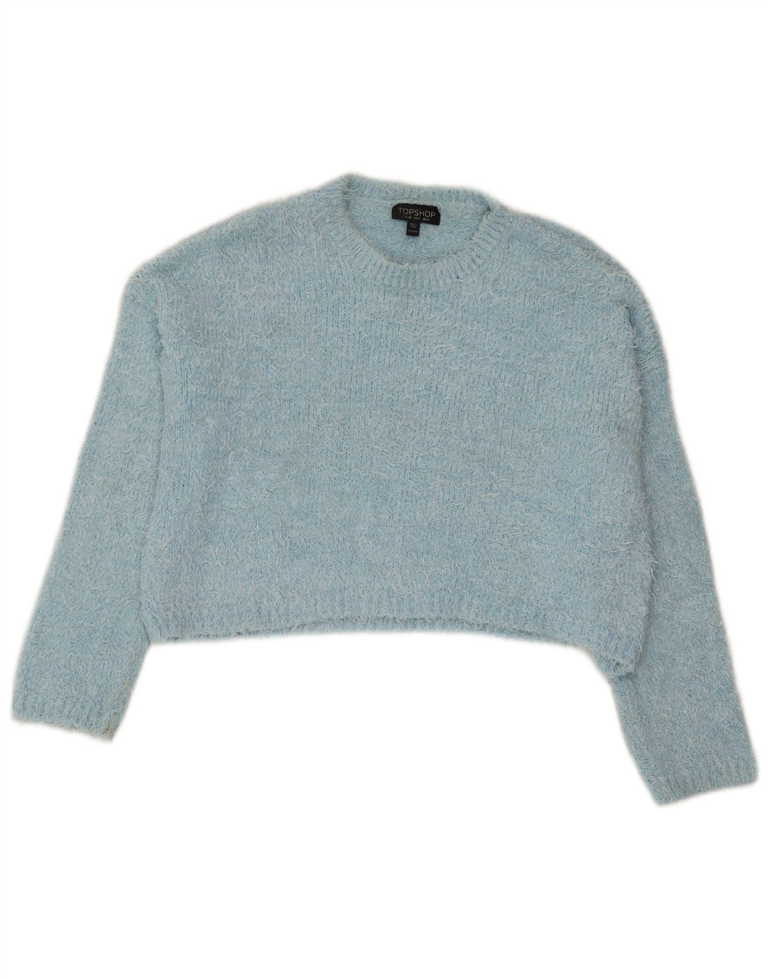 Topshop Pull court à col rond pour femme UK 12 Bleu moyen Polyester