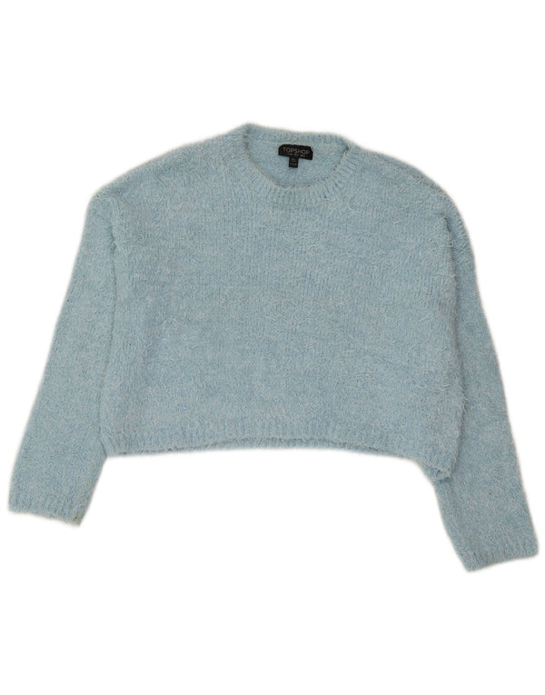 Topshop Pull court à col rond pour femme UK 12 Bleu moyen Polyester