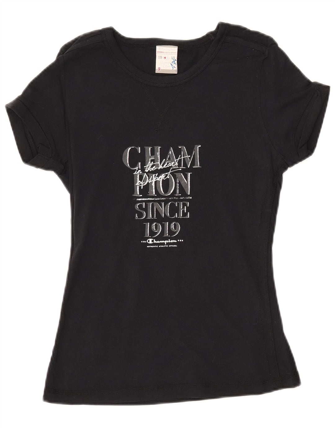 CHAMPION T-shirt graphique Heritage Classics pour femme UK 10 Small Noir