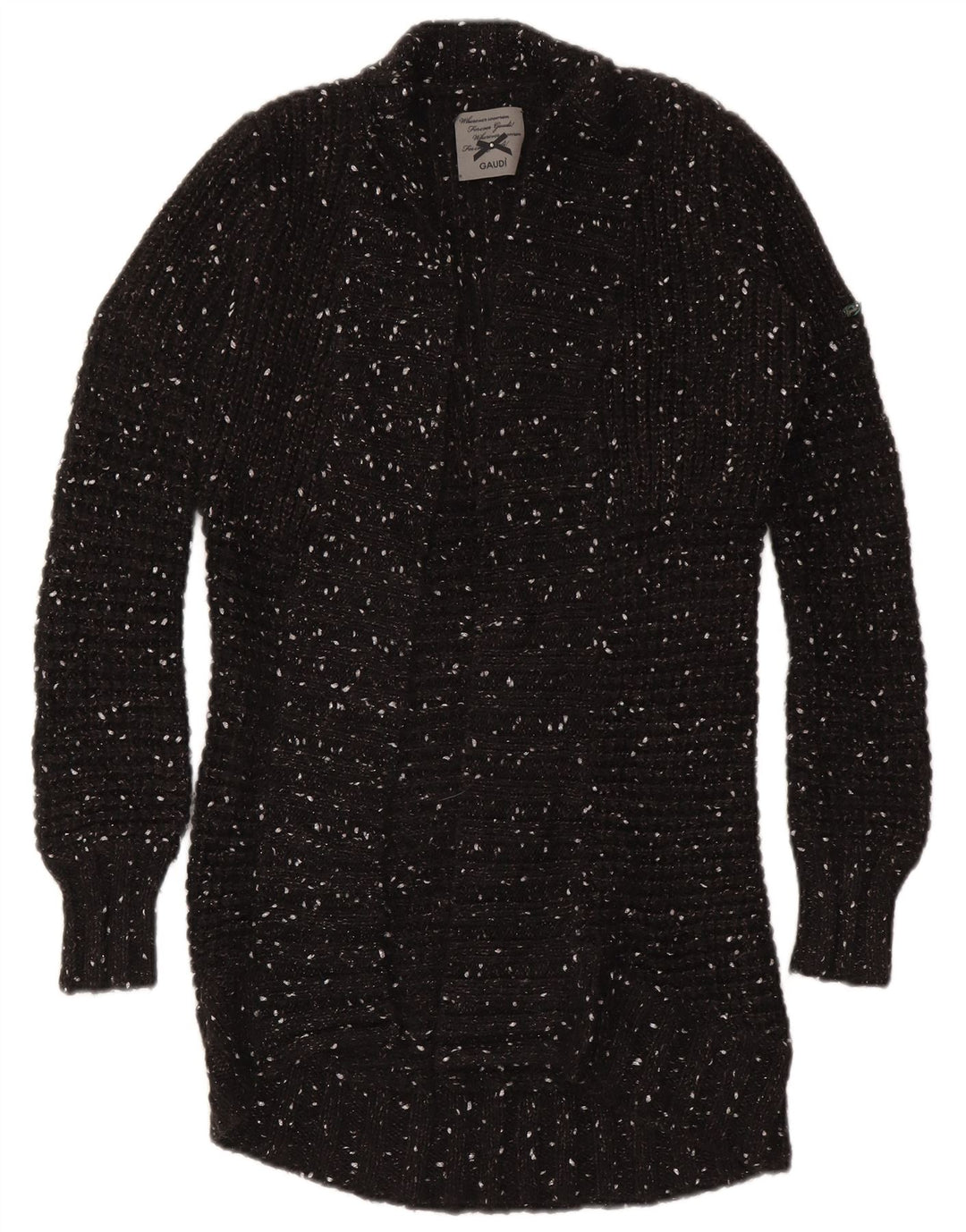 Gaudi Womens Longline Open Cardigan Sweater UK 10 Petit nylon moucheté noir