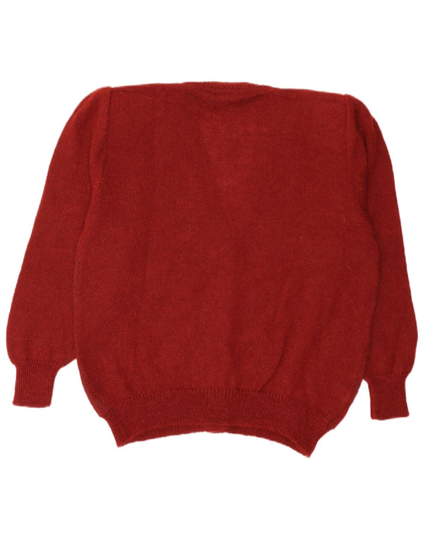 vintage Femme Cardigan Pull IT 50 XL Bourgogne Floral Mohair