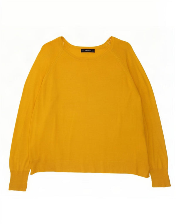 Zara Femme Pull Col Bateau UK 10 Petit Viscose Jaune