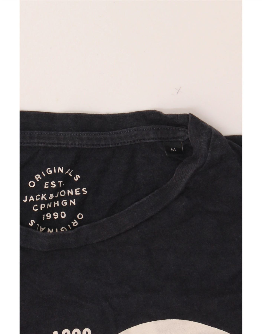 JACK & JONES Mens Graphic T-Shirt Top Medium Navy Blue Cotton Vintage Jack & Jones and Second-Hand Jack & Jones from Messina Hembry 