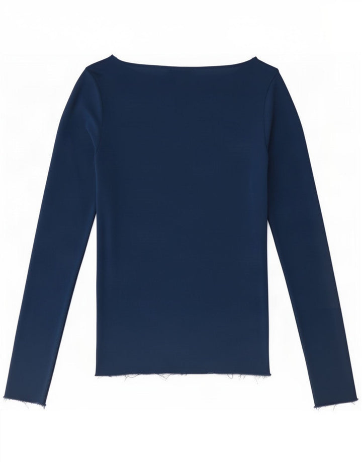 Zara Femme Top Manches Longues UK 8 Small Bleu Marine