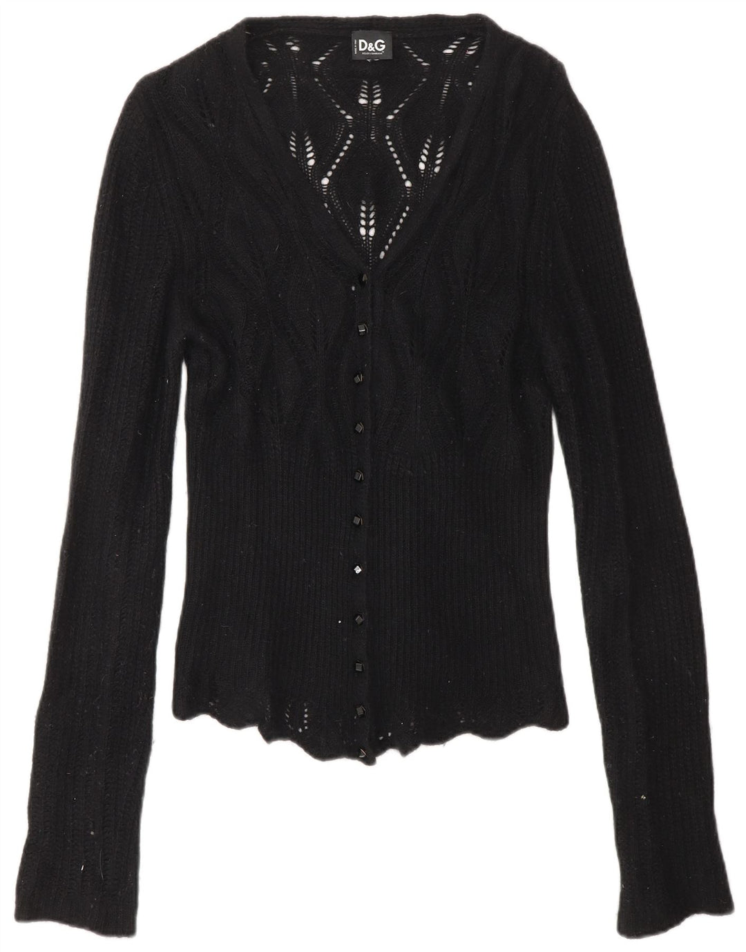 DOLCE & GABBANA Femme Cardigan Pull UK 8 Petit Noir Polyamide