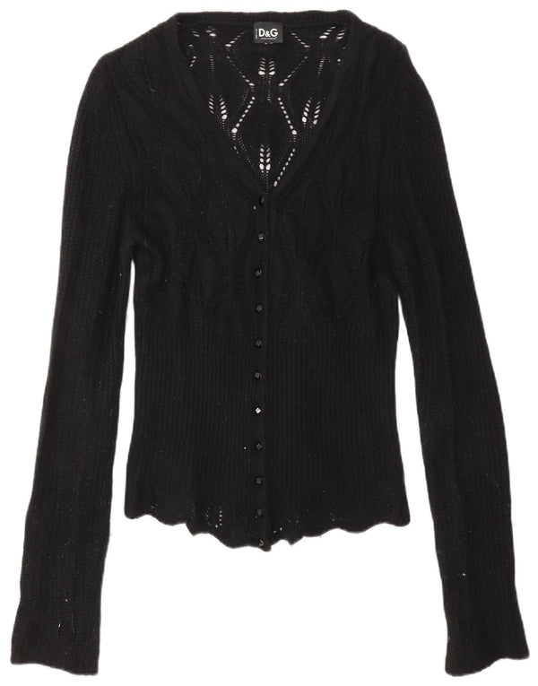 DOLCE & GABBANA Femme Cardigan Pull UK 8 Petit Noir Polyamide