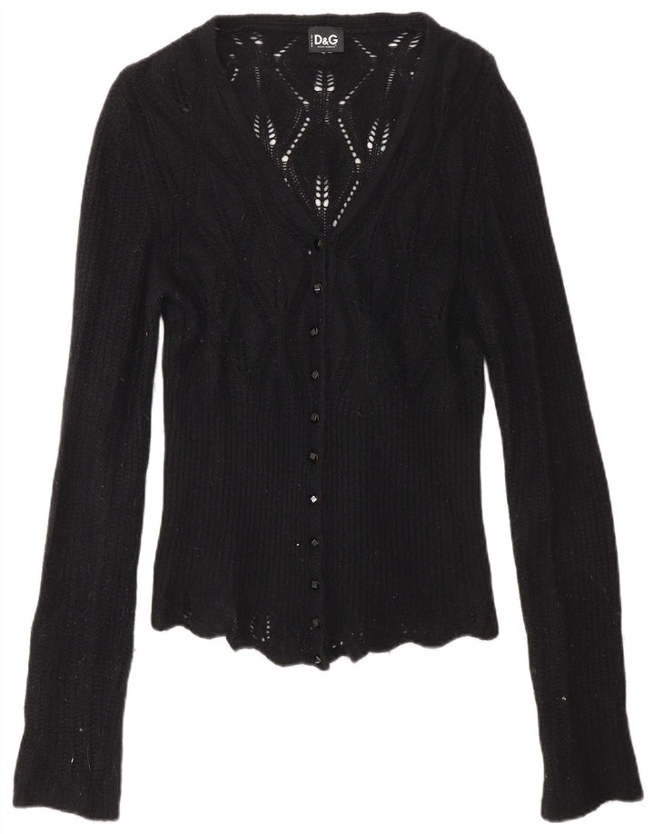 DOLCE & GABBANA Femme Cardigan Pull UK 8 Petit Noir Polyamide