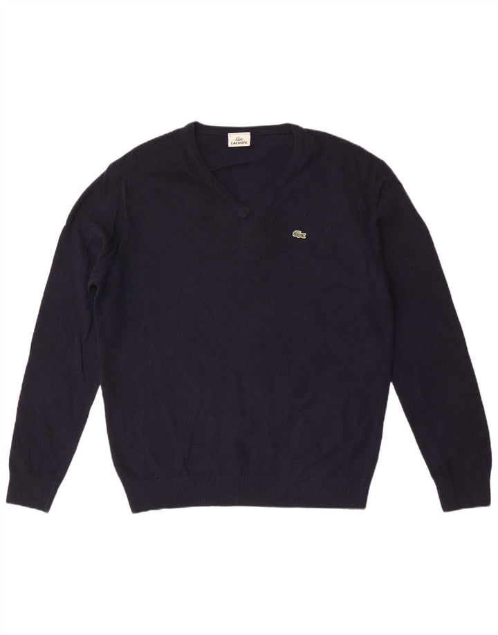 Lacoste Homme Col V Pull Pull Taille 5 Grande Laine Bleu Marine