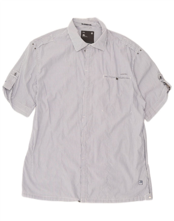 G-STAR Chemise à manches courtes pour homme 2XL en coton à fines rayures bleu marine