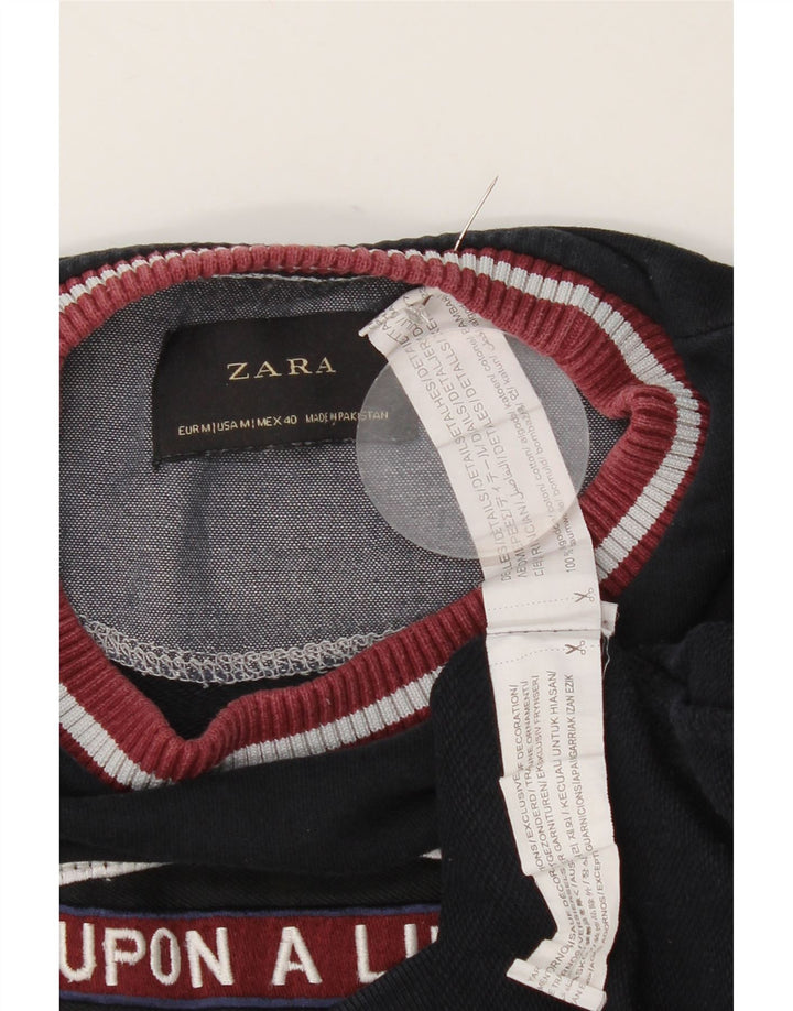 Zara Homme Graphic Sweatshirt Jumper Moyen Bleu Marine Coton